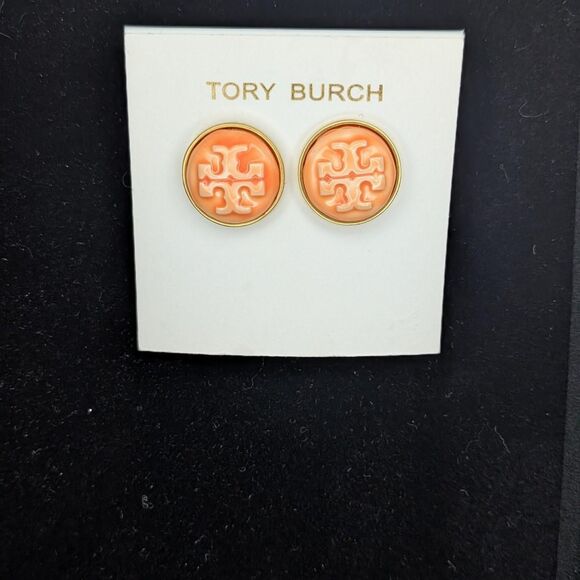 Tory Burch peach and gold icon stud earrings - Picture 2 of 4
